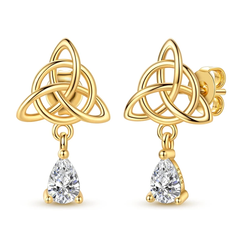 925 Sterling Silver Celtic Knot Teardrop Stud Earrings Trinity Knot Dangle Studs Vintage Irish Jewelry Gift for Women