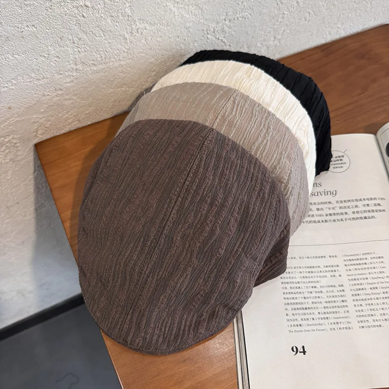 Japanese Style Pleated Striped Fashionable Personalized Street Travel Cap Women's Spring and Summer New All-match Sunshade Forwa