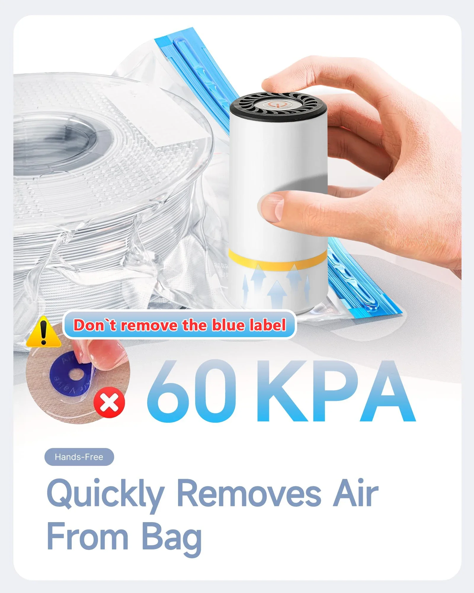 حقيبة مكنسة بخيوط الطابعة ثلاثية الأبعاد مع مضخة هواء كهربائية قابلة لإعادة الشحن عبر USB، ختم مكنسة كهربائية لتخزين خيوط PLA ABS PETG #4