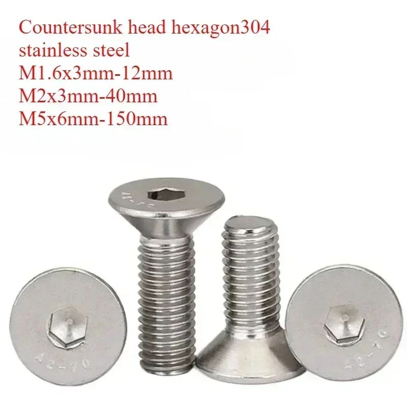 M2 M5 M1.6 Flat Head Machine Screws Inner Hex 304 Stainless Steel Fasteners Bolts Vis M5x6 M5x12 M5x140 3-140MM Nutrunner Fhcs