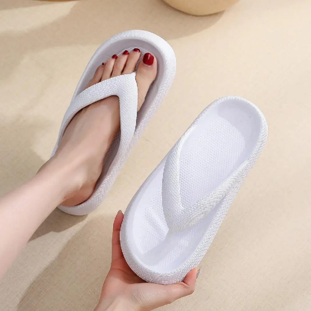 1 Pair Summer Women Men Flip Flops Beach Sandals Non-slip Thick Sole Unisex Bright Color Slip-on Couple Sandals for Beach