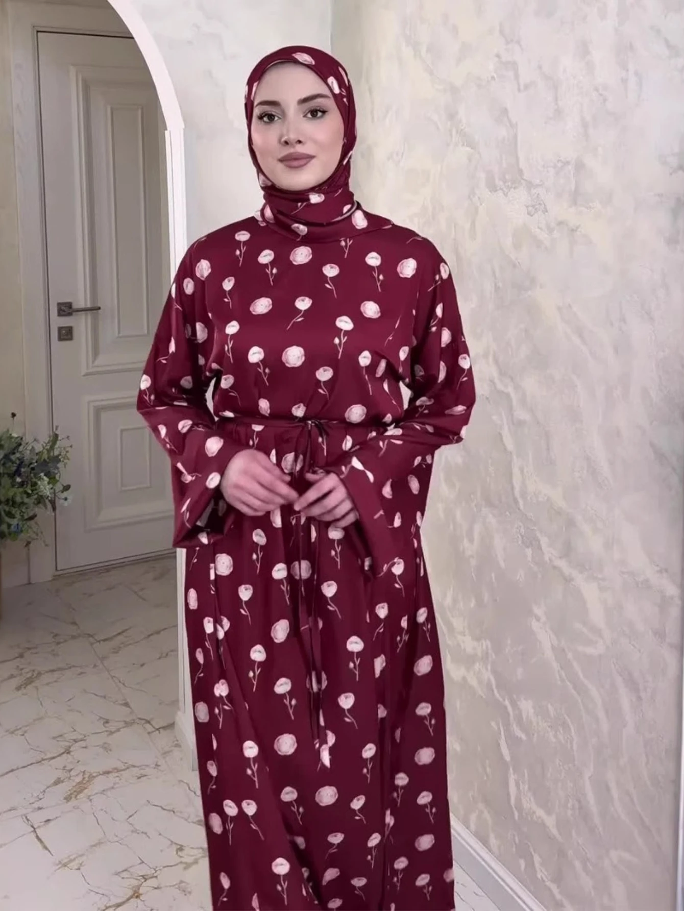 Eid Frauen Kleid Muslimischen Schal Abaya 2-teiliges Set Print Party Jalabiya Ramadan Lange Kleider Vestidos Largos Arabischen Robe Marokko