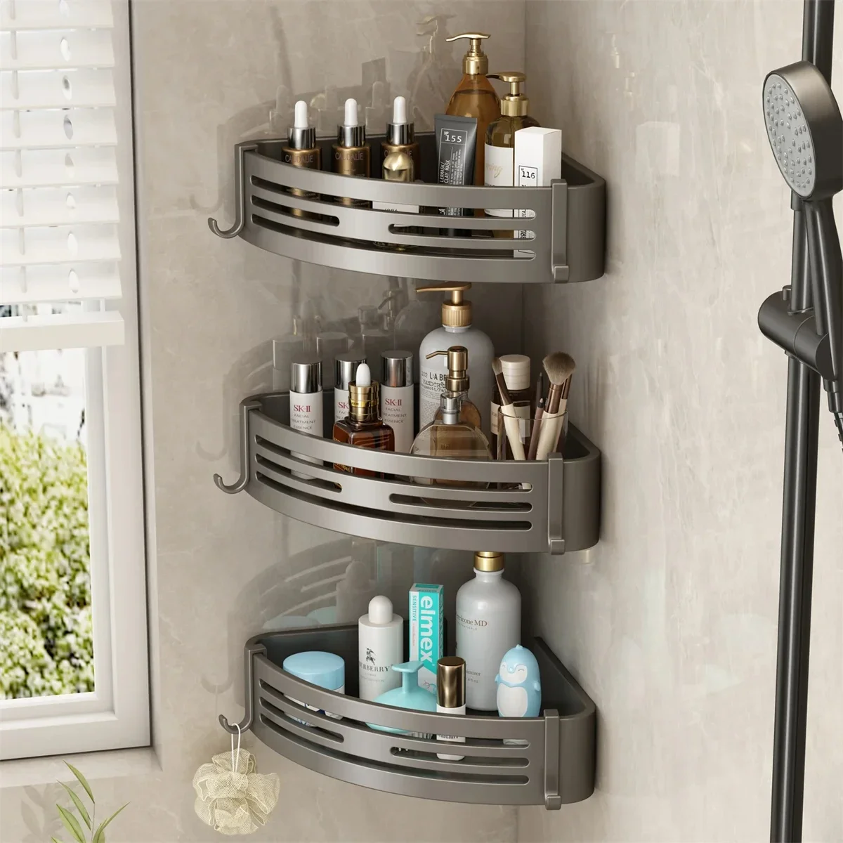 Bathroom corner Shelf Makeup Storage Organizer Aluminum Alloy Shampoo Rack Shower Shelf Bathroom Accessories No Drill Wall Shelf