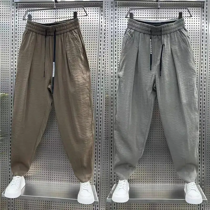 Men's Casual Harem Pants Thin Breathable Spring Autumn Loose Straight Cut No Magnet No Iron Quick Dry Polyester Fiber