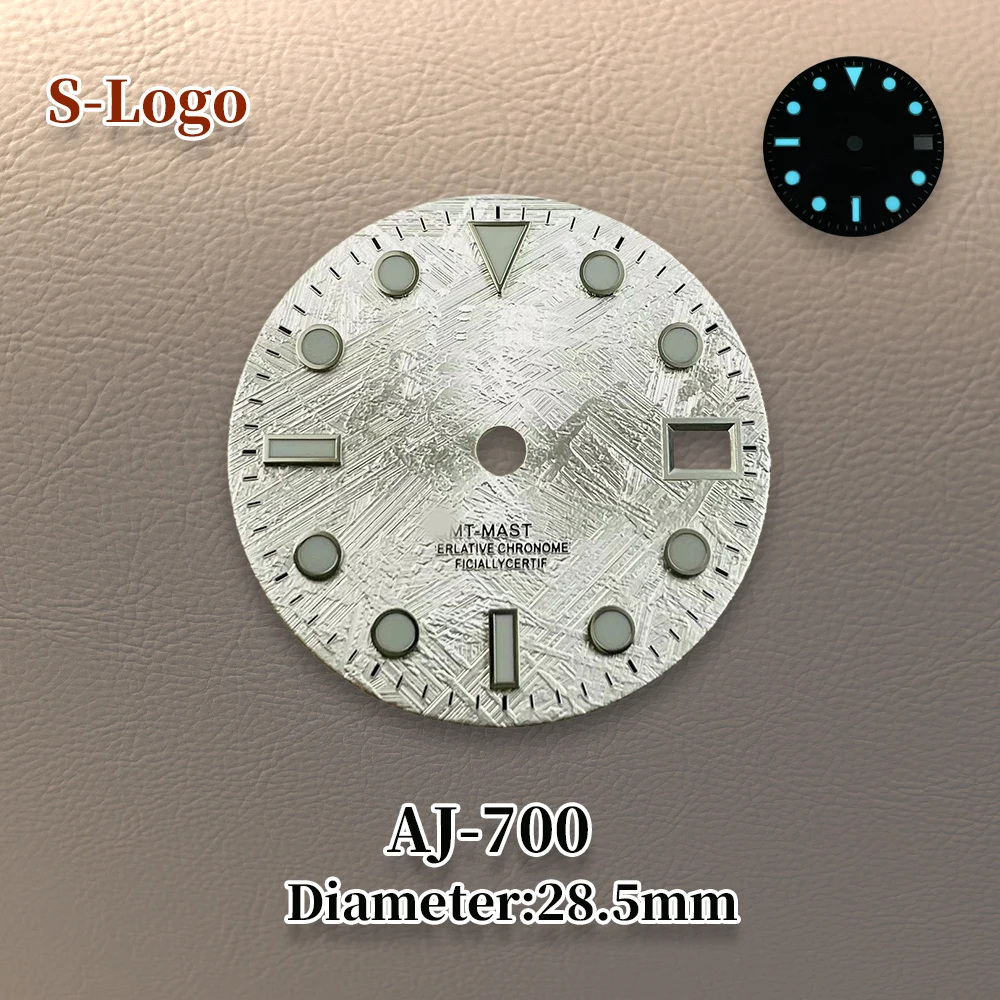 28.5mm S Logo Silver Meteorite GMT Dial Suitable for NH34 Movement Ice Blue Luminous Watch Modification Accessories Repair Tools