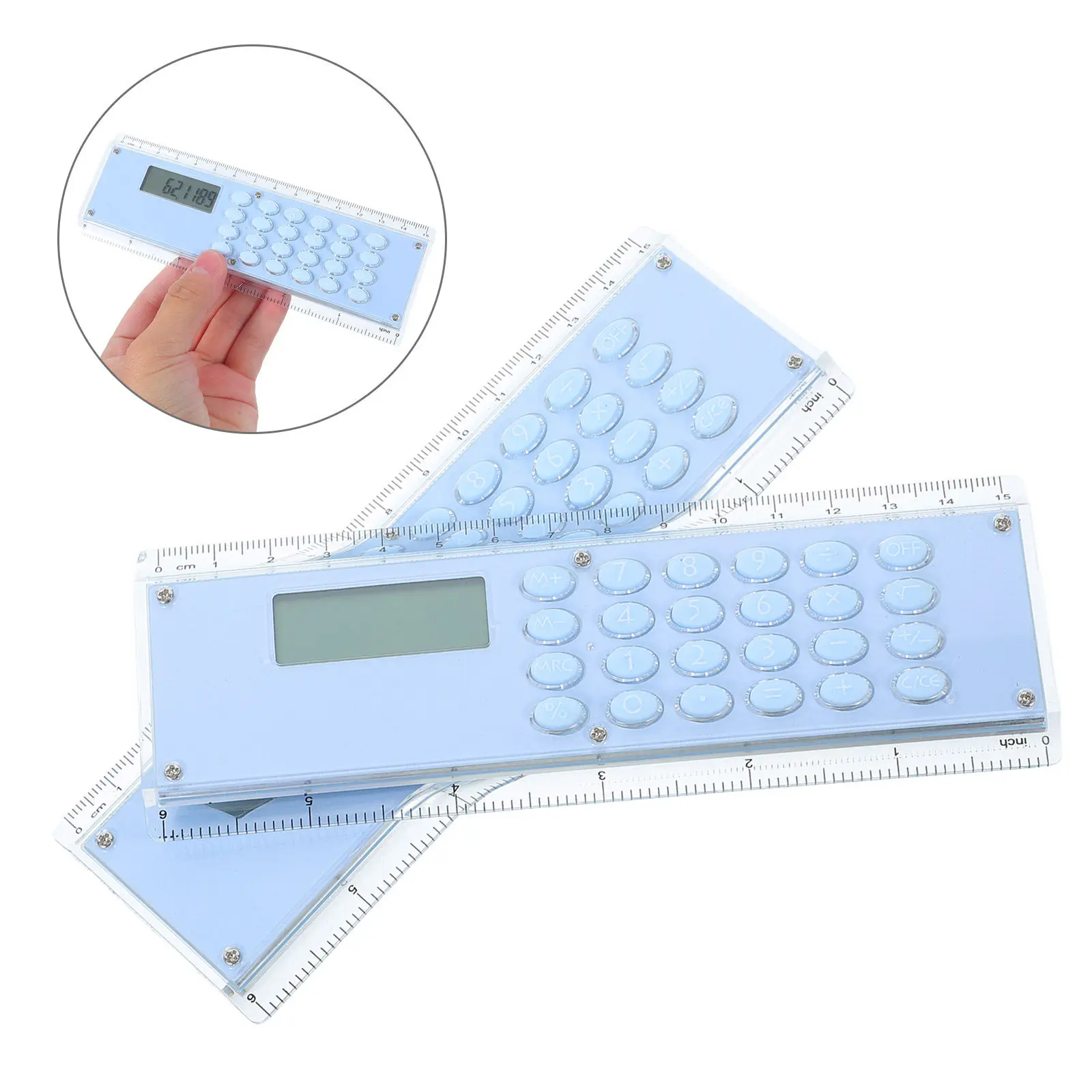 2Pcs Digital Calculator Ruler Straight Edge Size 15Cm 6Inch Dual Scale Portable Metric Inch Measuring Tool Student