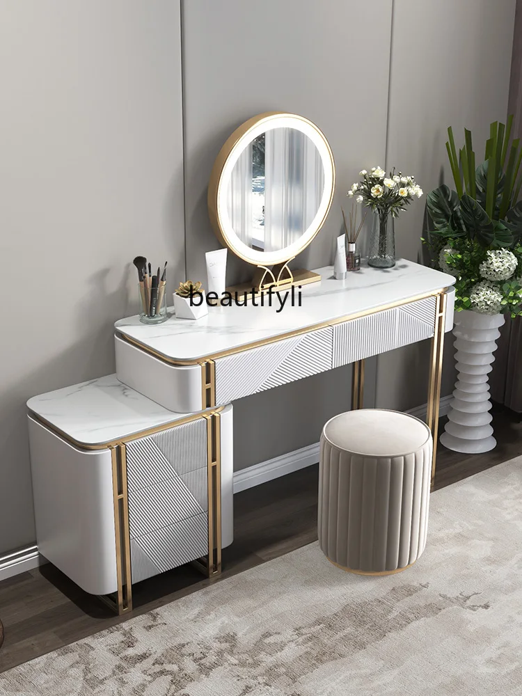 yj Light Luxury Dresser Storage Cabinet Small Apartment Stone Plate Dresser Modern Minimalist Makeup Table