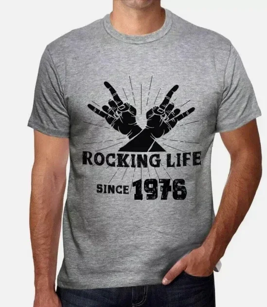 تي شيرت جرافيك للرجال Rocking Life منذ عام 1976، الذكرى السنوية الـ 48 عامًا