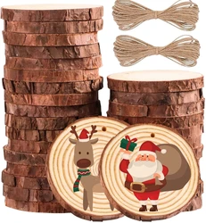 10-50pcs 6-8cm Natural Wood Slices Pine Round Unfinished Wood Slices Circles With Tree Bark DIY Crafts Christmas Decor Painting