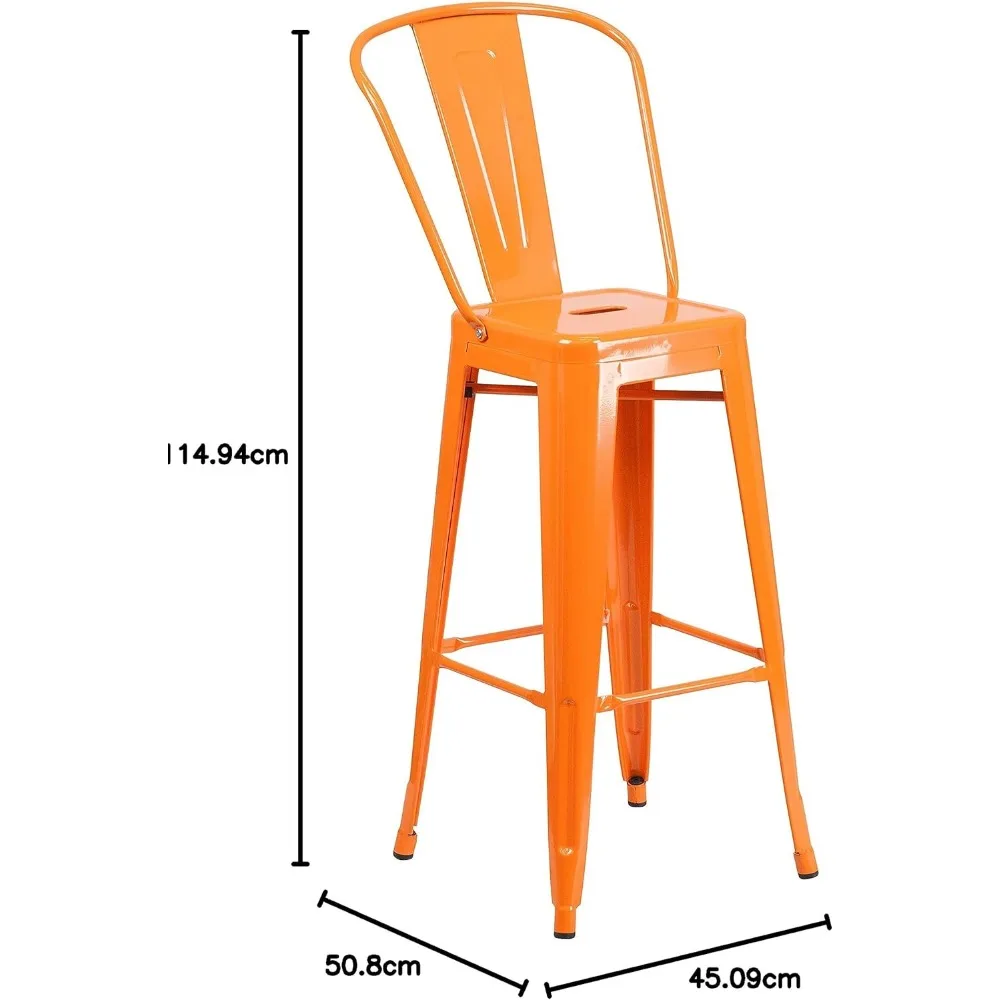 Lily Metal Barstool com Costas Removíveis, Laranja, Classe Comercial, Alta, Interior e Exterior, 4 Pack, 30 pol