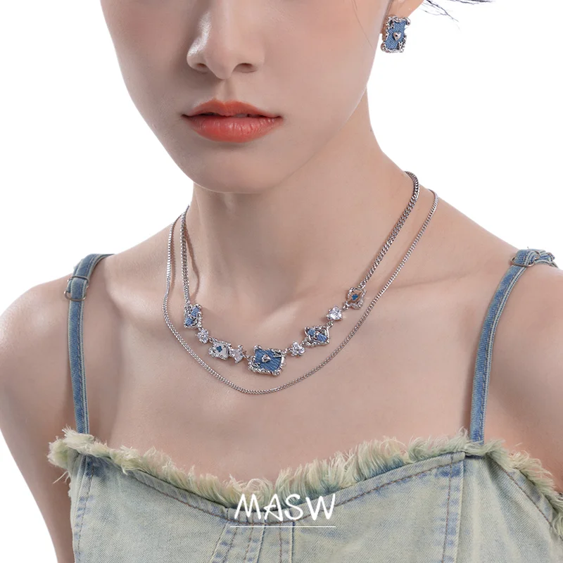 MASW Original Modern Jewelry 2023 Trend New High Quality Brass Glass Poker Pendant Necklace For Women Party Gift Hot Sale