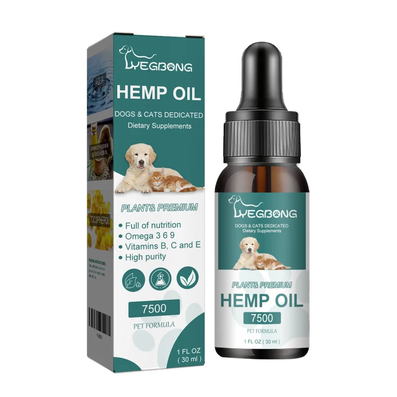 Óleo de cânhamo natural para cães e gatos relaxar dor para animais de estimação inflamação mastiga conjunta quadril solução de cuidados para animais de estimação gato cão gotas probióticas