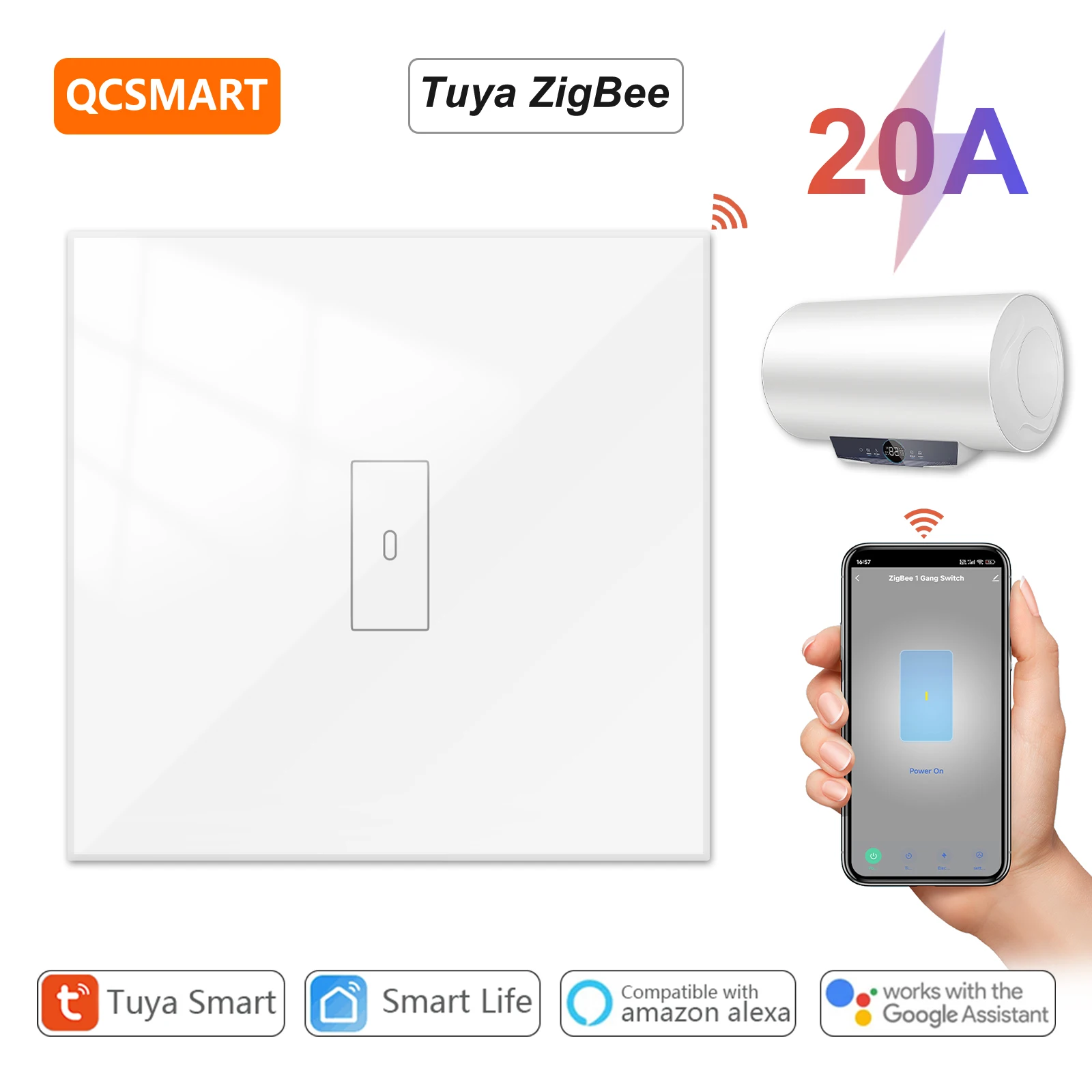 Tuya Smart Life ZigBee 3.0 EU Boiler Water Heater Switch 4400W App Remote Control Timer Voice Control Google Home Alexa