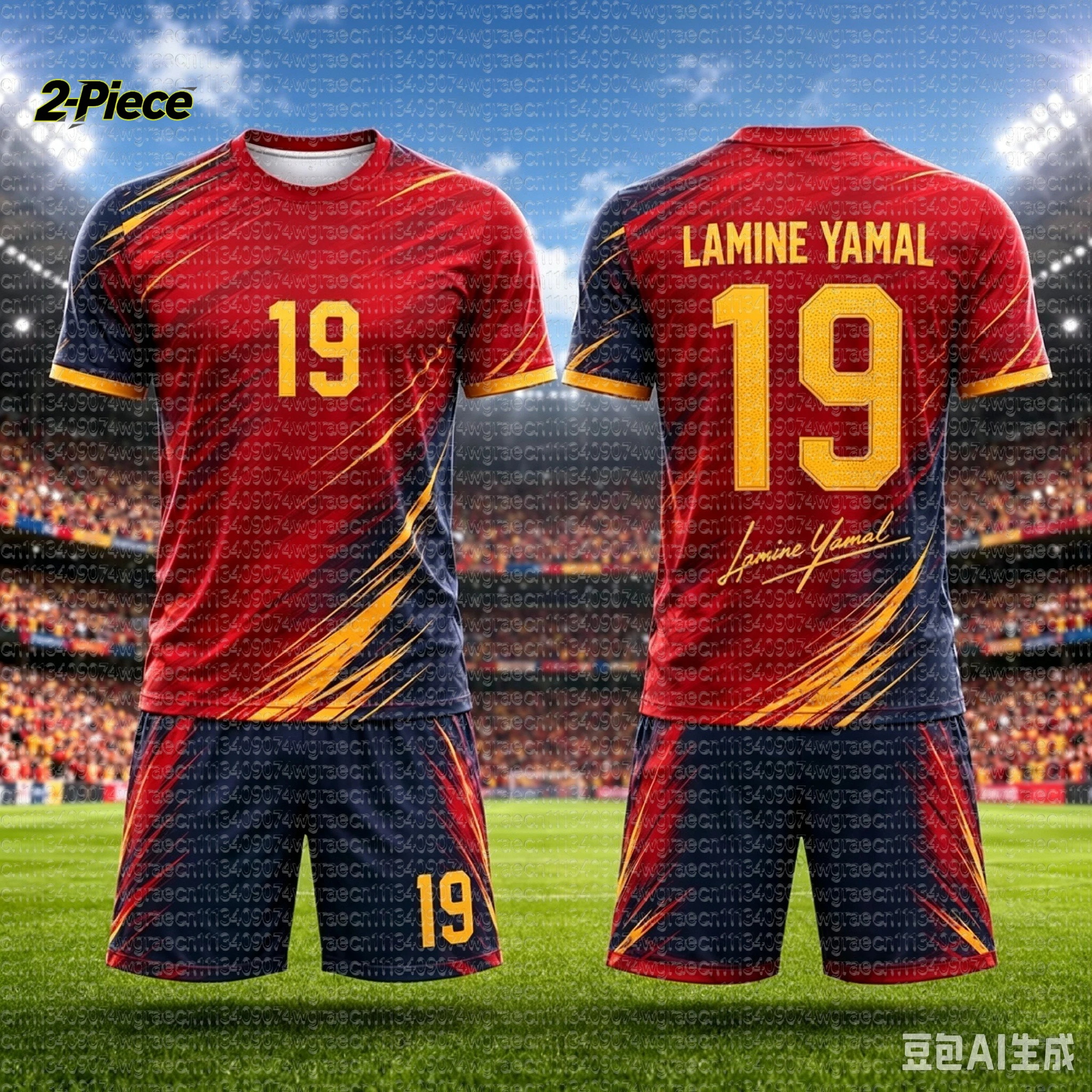 2026 Neues Spezial-Yamal Nr.19 Fan-Fußballtrikot-Set mit Shorts für Damen, Herren und Kinder – Spanien-Fanshirt und Shorts, 2-teiliges Sommer-Set – Detail 5