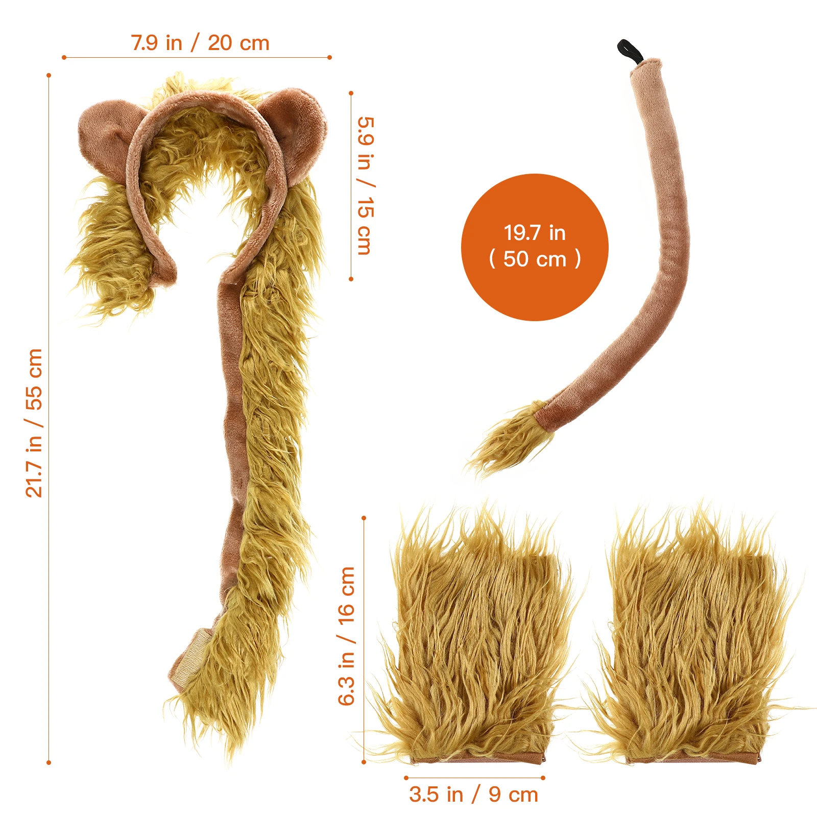 Leeuw hoofdband set handschoenen Halloween bruin harig kostuum volwassen kinderen oren peuter