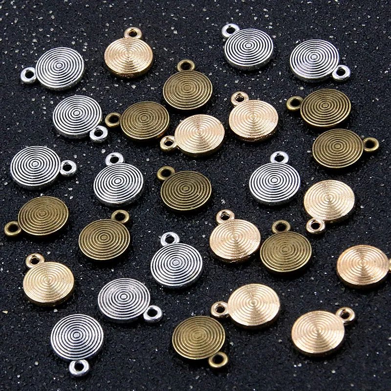 30PCS 9*12mm  Three Color MINI Round Circle Charms Metal Alloy Pendant For DIY Jewelry Necklace Bracelet Marking Accessories