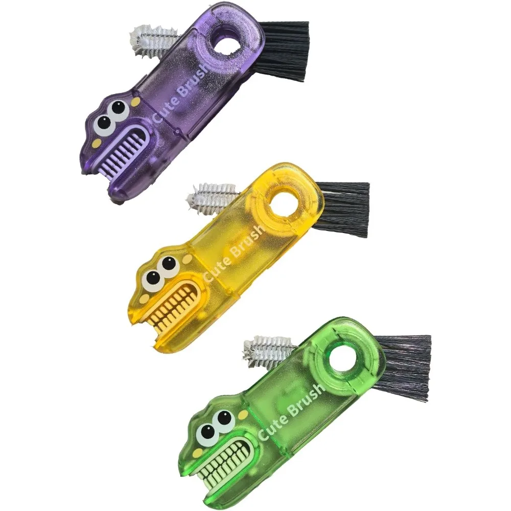 

3-in-1 Animal Lid Cleaning Brush Set – Silicone Rim/Gap/Straw Hole Cleaner for Cups, Bottles, Mugs (3 Colors)