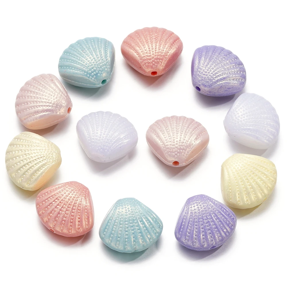 Acrílico Pérola Colorida Shell Forma Beads, Pulseira, Colar, solto Spacer Beads, DIY Jóias, Descobertas artesanais, 10-20Pcs, Lot