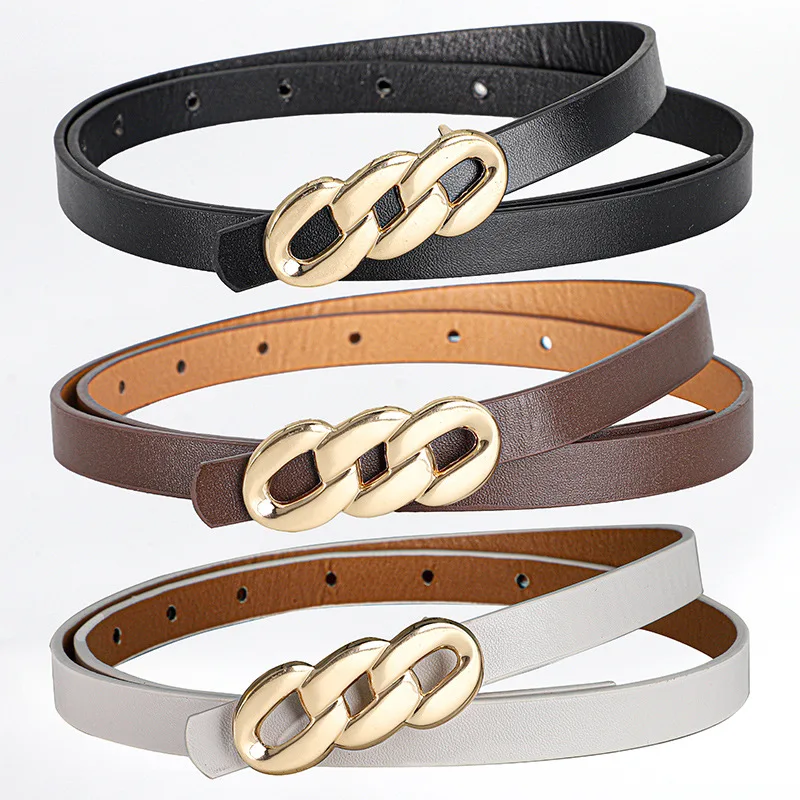 Women's PU Leather Thin Belt with Golden Buckle,Adjustable Casual Simple Belt For Jeans,Pants,Skirts - Durable Fashion Accessory
