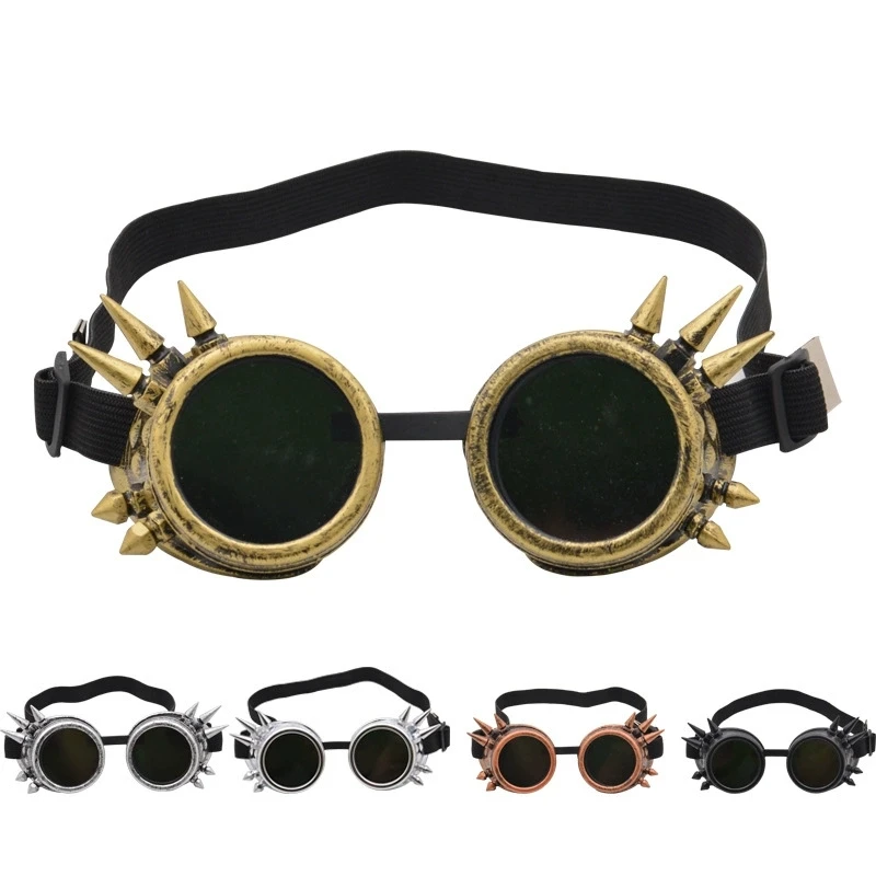 2026 Welding Round Goggle Steampunk Cyber Goth Sunglasses Rivet Spiked Goggles Cosplay Antique Victorian Gafas Hombre