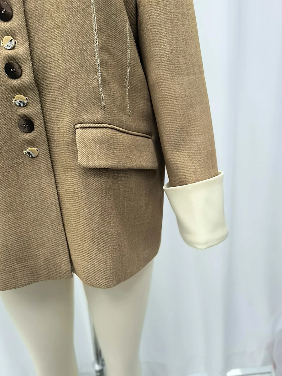 VGH Vintage Distressed Zerrissene Jacke für Frauen Revers Langarm Patchwork Unregelmäßige Tasten Britischen Süßen Stil Mantel Weibliche Neue