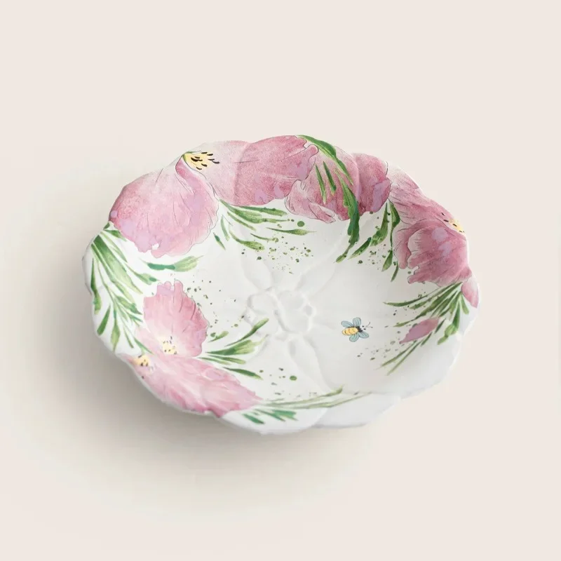 Raw ore white mud iris ceramic pot bearing, high-value household tea set, fruit snack plate
