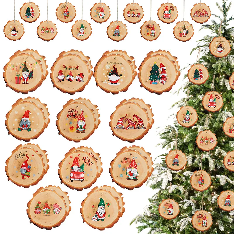 

12Pcs Christmas Ornaments Round Wooden Slice Santa Claus Snowflakes Xmas Tree Hanging Pendants Christmas Party Decoration Supply