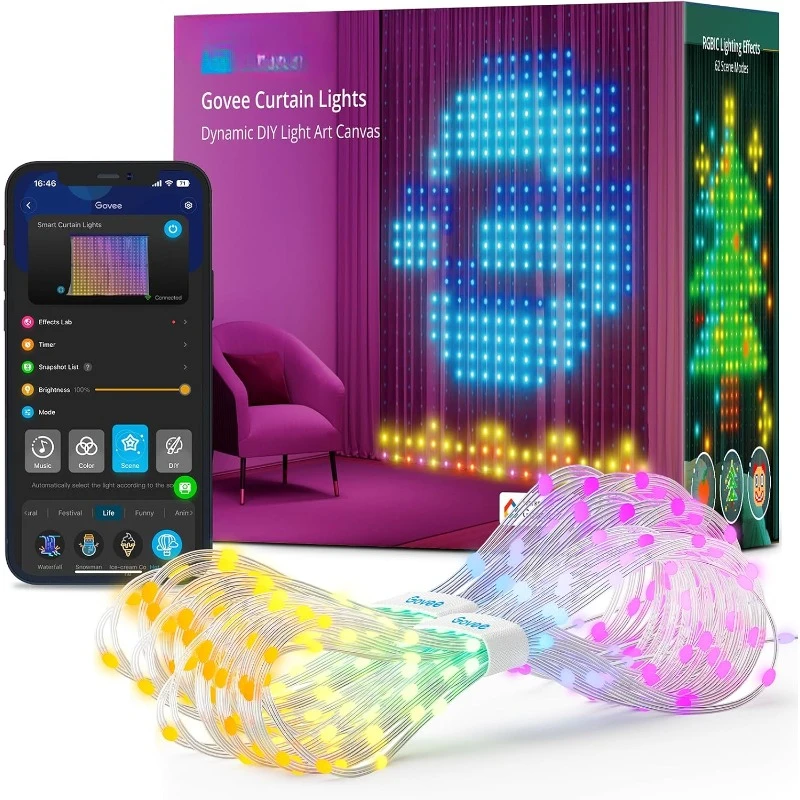 Smart LED Curtain Lights, Color Changing Wall Lights, Dynamic DIY Curtain String Lights for Bedroom