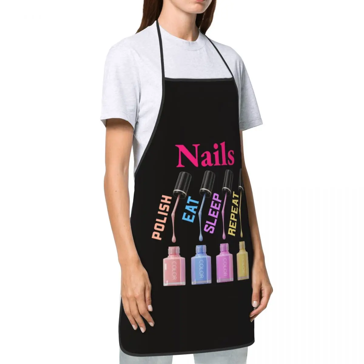 Nails Polish Eat Sleep Repeat Apron Kitchen Chef Cooking Baking Bib Women Men Tech Funny Quotes Tablier Cuisine for Painting