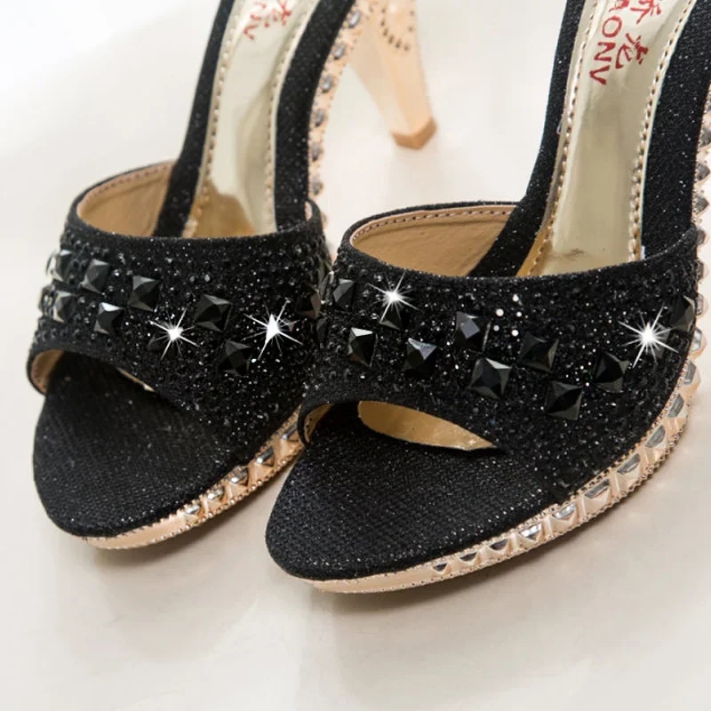 Summer Women Sandals Rhinestone Women Shoes Sexy High Heels Shoe Ladies Sandalias Gold Silver Women Slippers Heeled Sandals Sexy