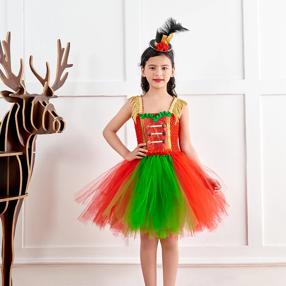 Nutcracker Tutu Dress for Girls Christmas Xmas Costume Kids Circus Ringmaster Cosplay Party Dresses Festive Holiday Clothing