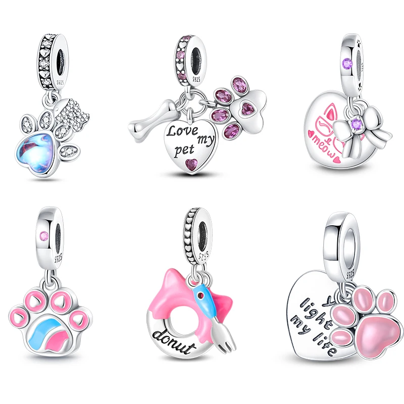 Original S925 Silber Überzogene Nette Haustier Katze Pfote Serie Charms Perlen Fit Original Armband Feine DIY Geburtstag Schmuck Geschenk