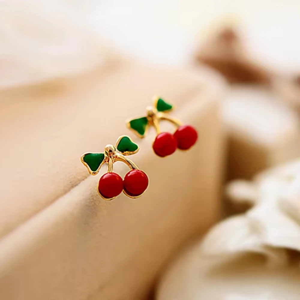 Women Little Cherry Earrings Girl Party Anniversary Gift Ear Studs Female Wedding Jewelry Drop Shipping