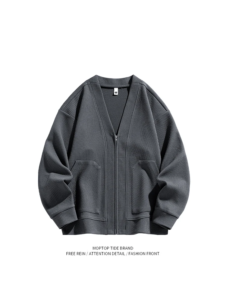 

Autumn Winter V-Ne Casual Pure Color Embroidered Jaet Men's Loose Fit Versatile Outerwear for Couples Trendy Knitted Sweater