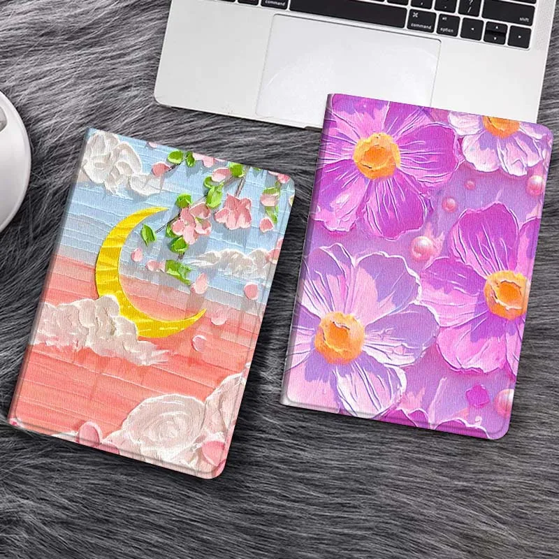 

Oil Painting Flower Pattern Tablet Case For iPad Pro Air 5th 6th 7th 13 M3 M4 M5 12.9 13.3 inch 2018 2022 2024 2025