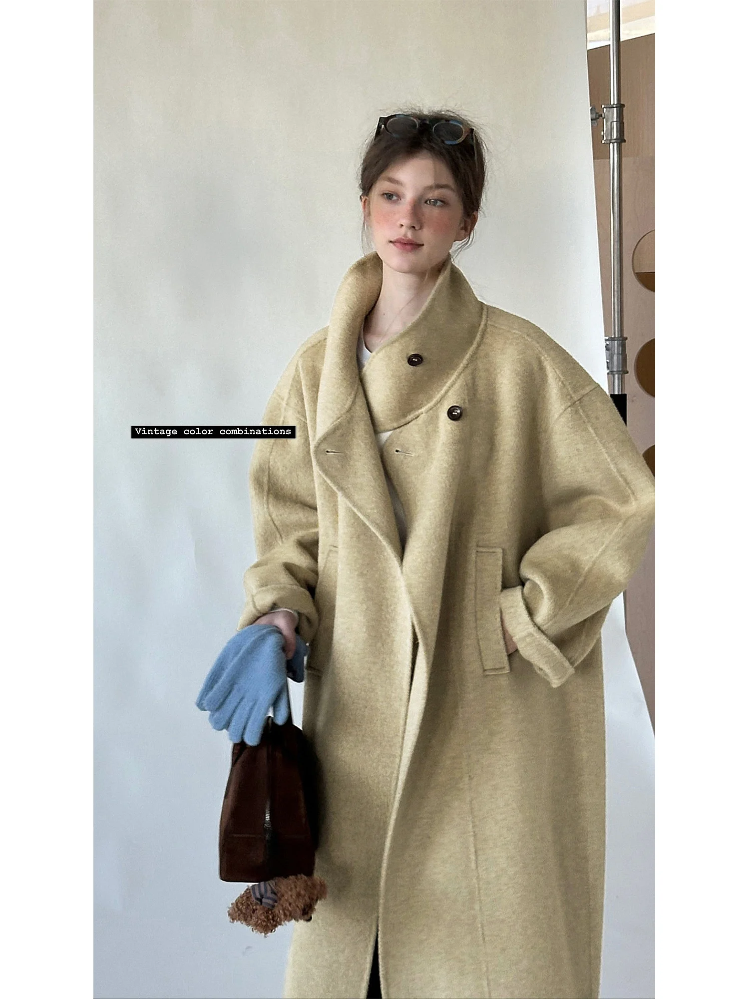 LetM Double-Faced Woolen Long Coat Women's Wrap Feeling Retro Package Sense Casual British Style Long Sleeve Coat
