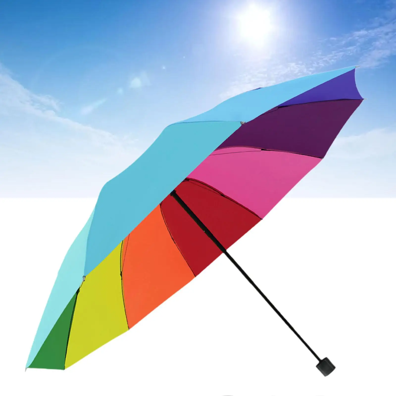 Rainbow Color Travel Umbrella Foldable for Outdoor Auto Open and Close Wind Resistant Convenient to Carry Folded Length 27cm