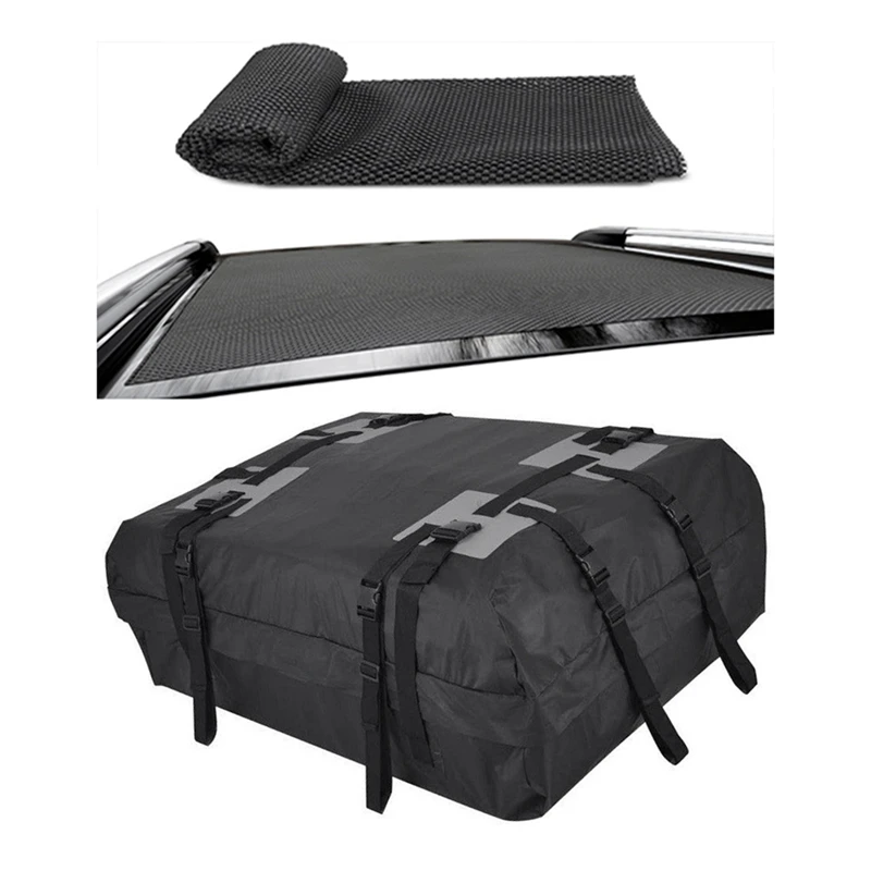 Black Car Roof Top Rack Carrier Cargo Bag Luggage Storage Square Bag For Travel Or Off-Roading Cargo Bag With Non-Slip Mat