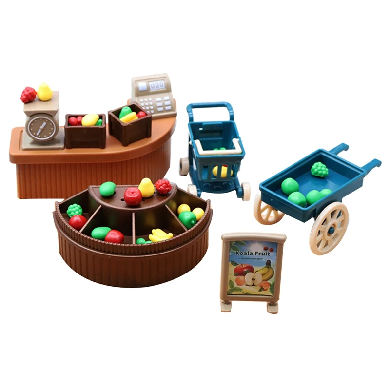 1:18 Mini Simulation Mini Fruit Shop Store Set Trolley Decoration Dollhouse Children Play House Toys