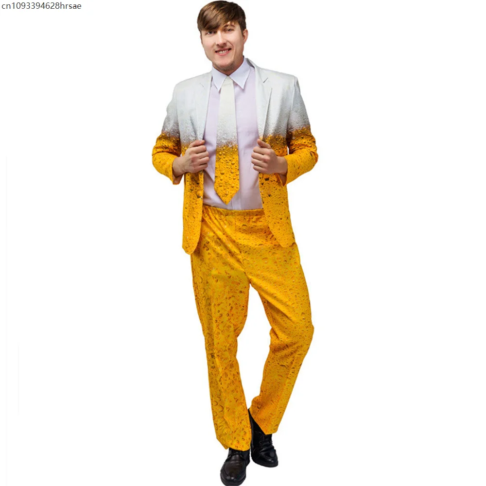 

Men's Oktoberfest Suit Costume Oktoberfest 3d Cosplay Set Halloween Yellow Beer Party Fancy Dress Up Adult Suit Clothes