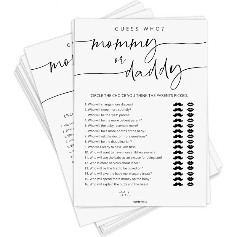 50 tarjetas de juego Guess Who Mommy o Daddy, divertidos juegos de Baby Shower para niño o niña, género neutro