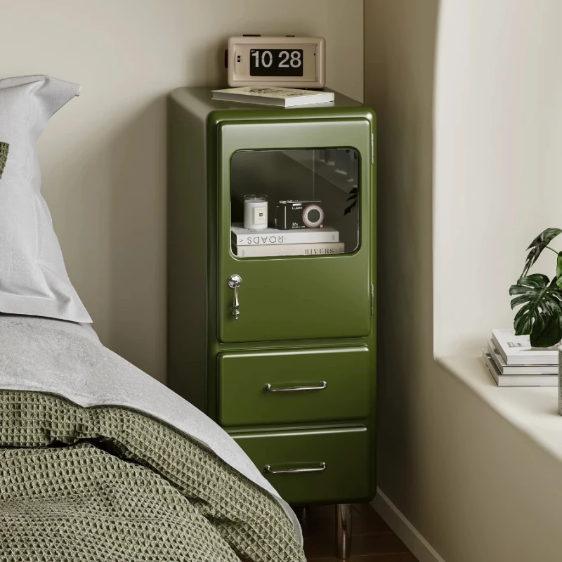 

Japanese retro small ultra-narrow chest cabinet bedside table living room bedroom drawer glass display cabinet extremely