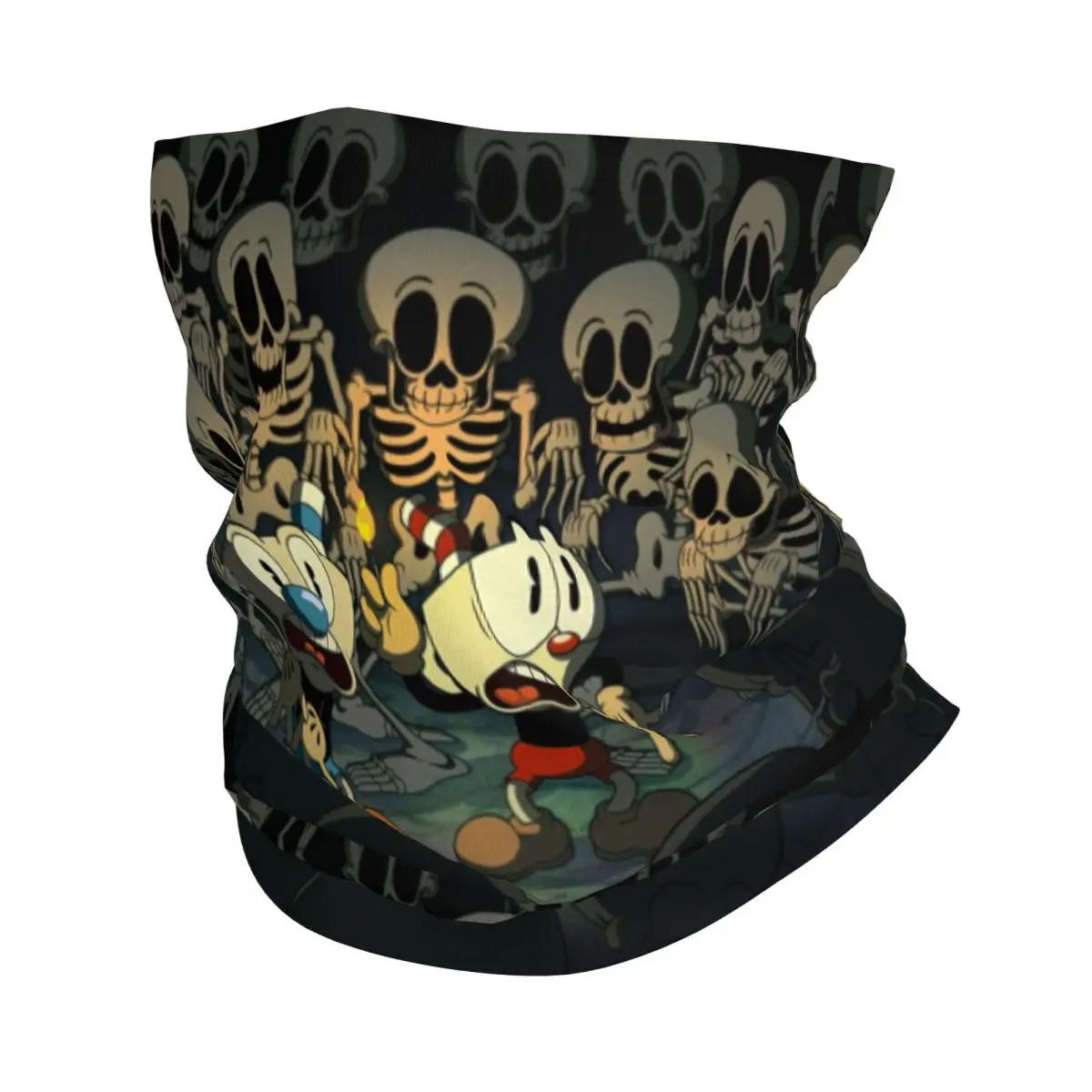 

Классический мультфильм Mugman с чашечками на заказ, зимняя повязка на голову, теплая повязка на голову для лыж, кемпинга, шарф-труба Mugman, бандана для лица, гетры