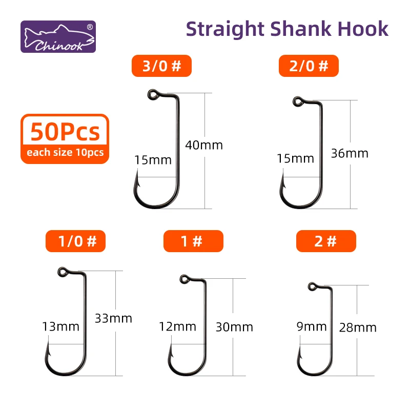 Chinook 50pcsWide worm Texan hook texas hook Offset Fishing hook Bass Barbed Carp FishingHook drop shot hook wacky hook Jig Hook