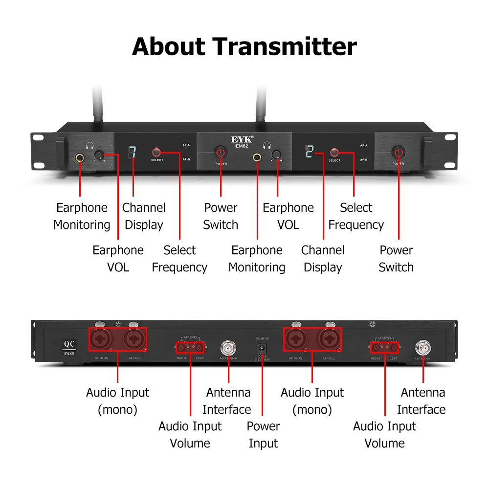 EYK IEM82 podwójne kanały w uchu Monitor bezprzewodowy System 4 Bodypacks UHF 16 częstotliwości wybrane na występ na scenie zespół DJ