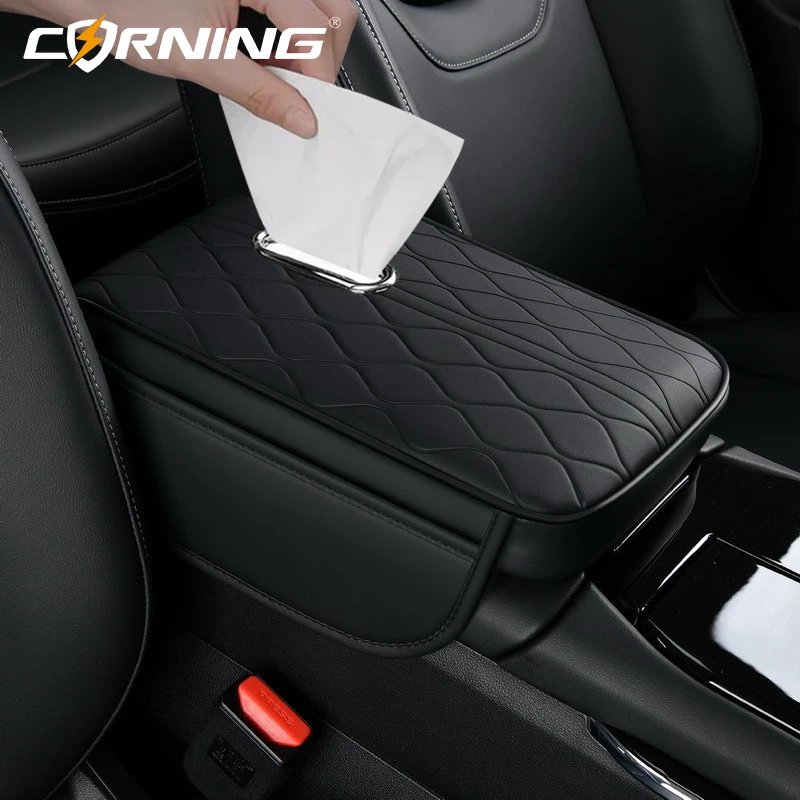 Car Armrest Seat Cushion With Tissue Box Storage Bag PU Leather Car Armrest Portable Car Universal Armrest Pillowcase Vehicle