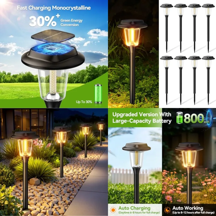 

Solar Pathway Lights Outdoor, 8 Pack Modern Brighter Solar Powered Landscape Path Lights, IP65 Waterproof Outdoor Solar Garden