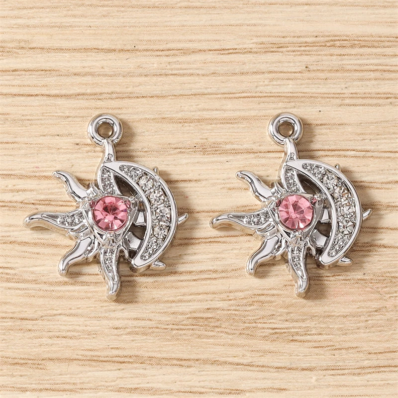 5 Stück, 17 x 20 mm, zarte Kristall-Metall-Anhänger in Form von Sonne und Mond, zum Basteln von Schmuck, Halsketten, Ohrringen, Armbändern und für DIY-Bastelarbeiten. – Detail 10