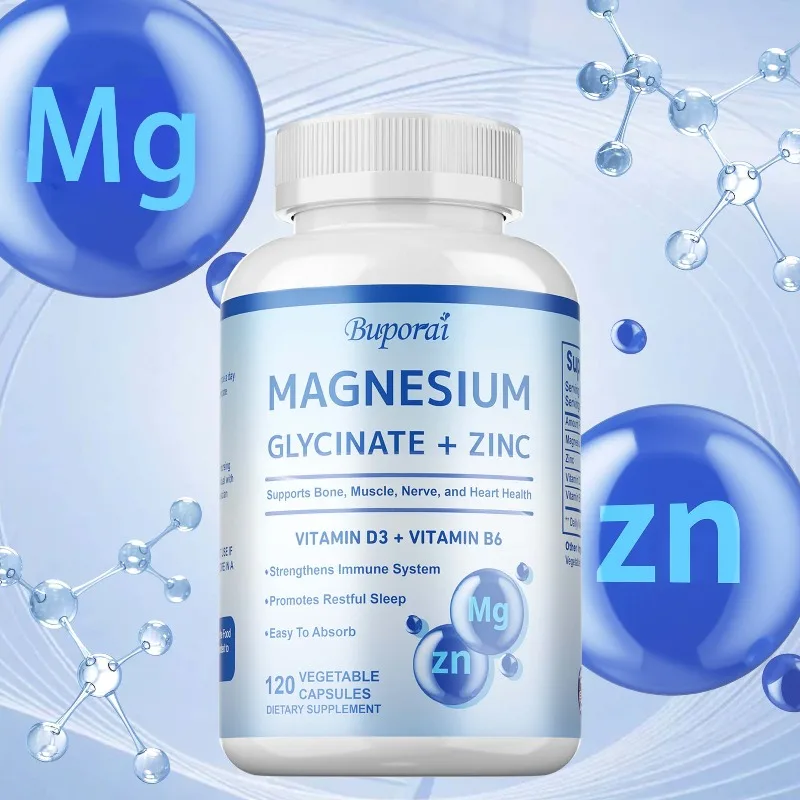 Magnesium Glycinate + Zinc Supplement - Soothes Nerves, Relaxation, Improve Sleep, Promotes Bone,Joint and Brain Health, Non-GMO