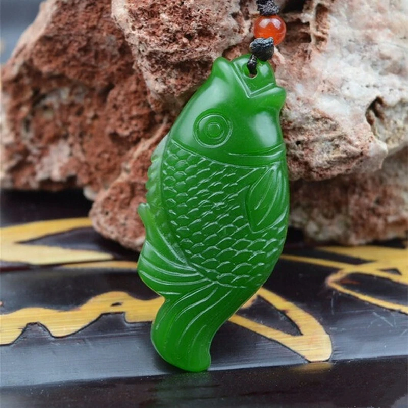 

Natural Green Handmade Double-sided Carved Fish Jade Pendant Fashion Boutique Jewelry Men and Women Necklace Gift Accessories